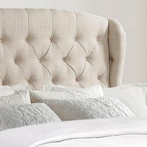 Miniatura 7 de Rosevera Torrey - Base de cama con respaldo de alas, cabecera capitoné de altura ajustable, marco de cama tapizado de tela, soporte de listones de