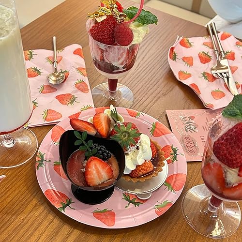 Miniatura 6 de MaitianGuyou Platos desechables de fresa para fiesta, paquete de 40 platos de postre para cumpleaños, fiesta, jubilación, aperitivo, boda, despedida