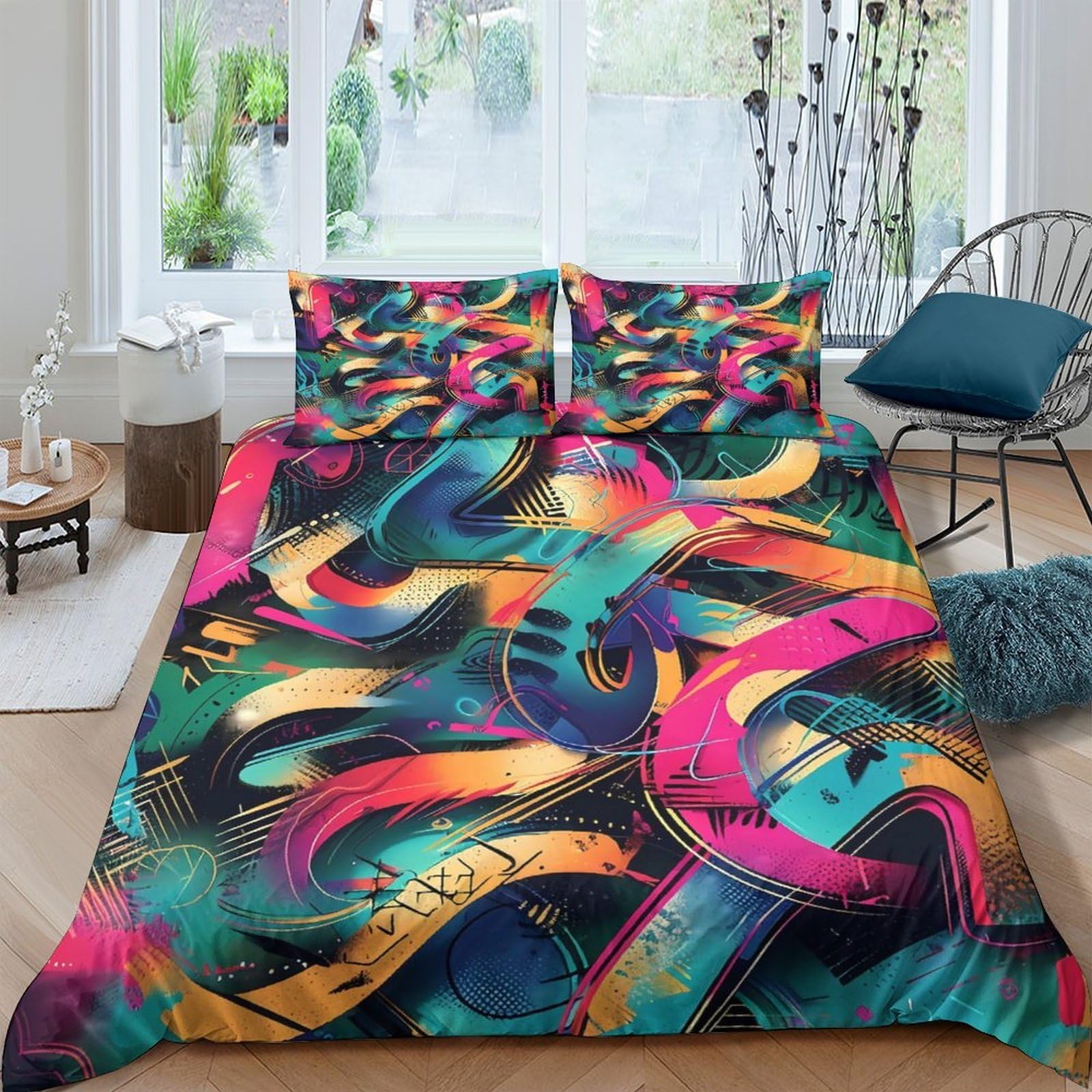 Ctjqhvkz Style-8 3D Printed Abstract Graffiti Fitted Sheet Microfiber Colorful Swirl Pattern Mattress Cover For Bedroom Dorm Decor Single（135X200cm）