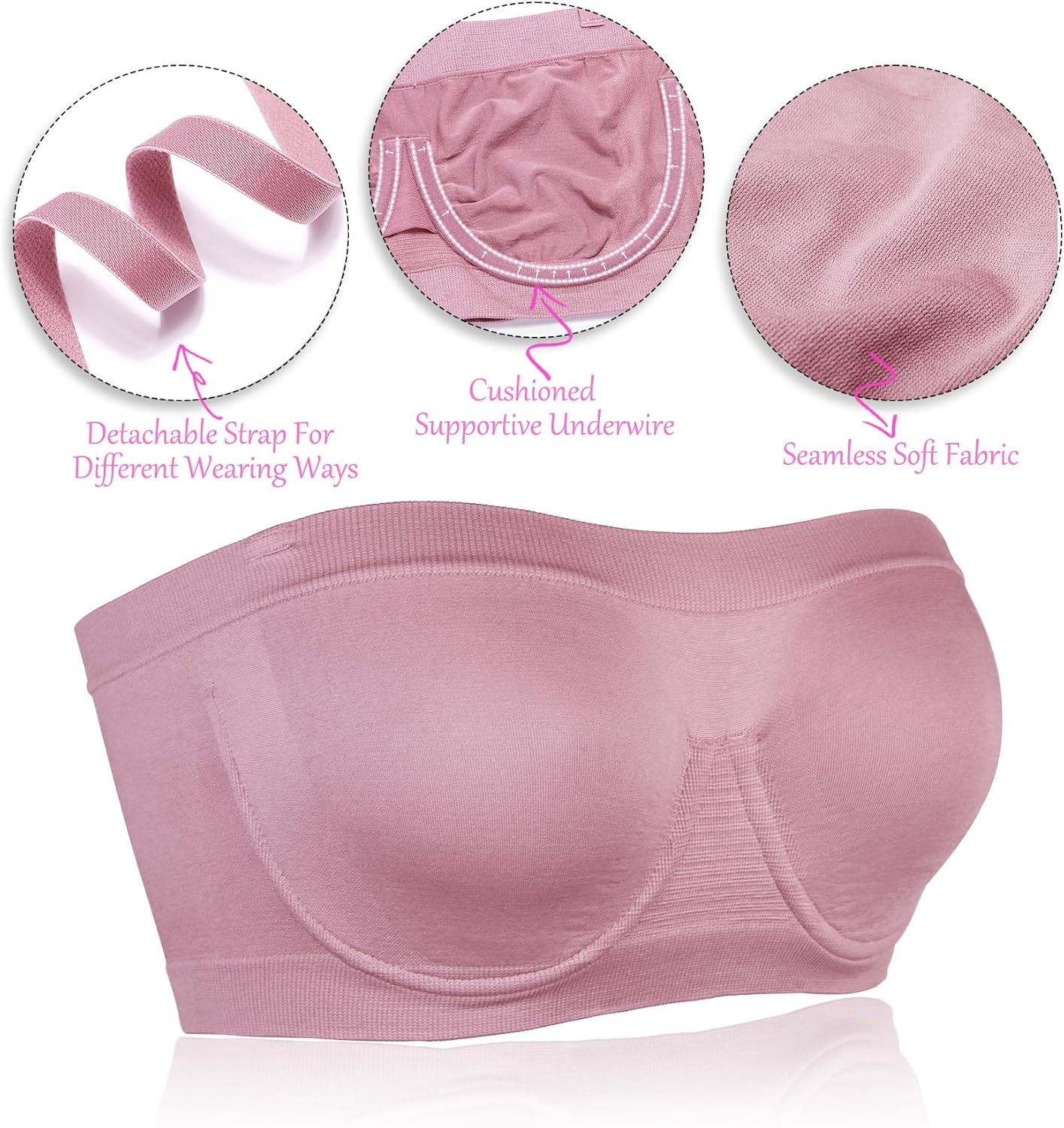 Women‘s Underwire Strapless Multiway Bra Bandeau Seamless Supportive Bras Non Padded Top - Image 3