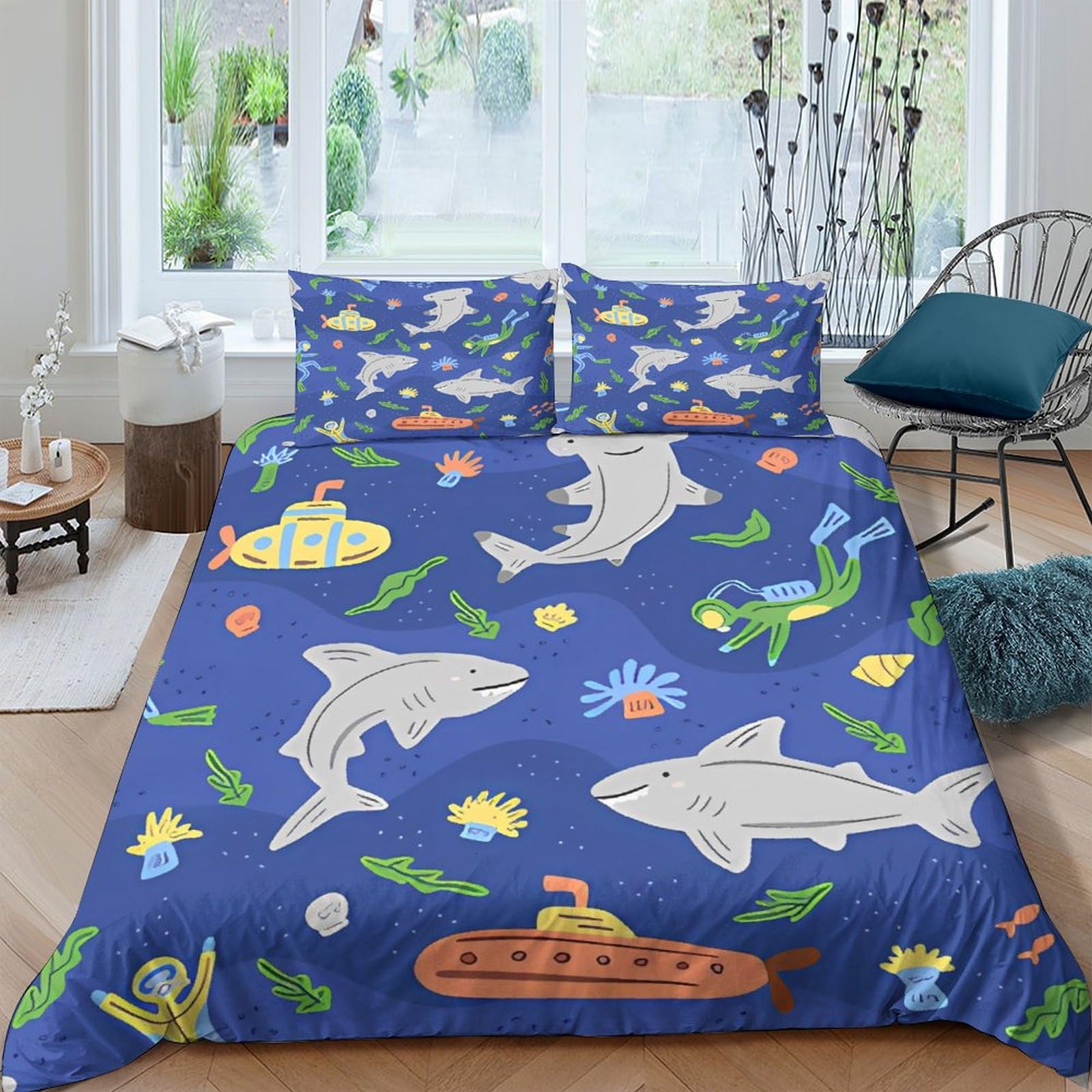 Housse de couette requin 200x200 finie la couette qui glisse avec sa fermeture à glissière