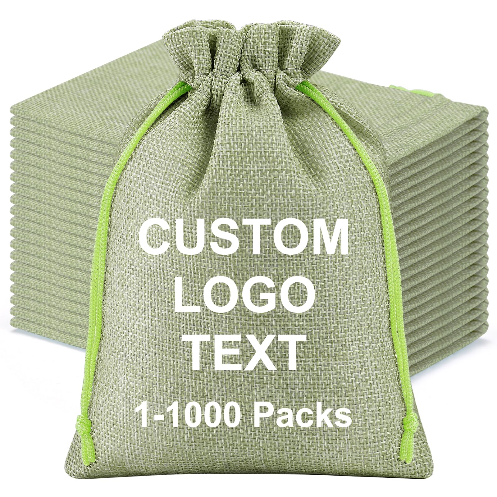 200 Packs Personalised Burlap Drawstring Bags with Logo - Bulk Custom Hessian Reusable Gift Sacks for Jewellery, Essential Oils, Wedding Favours & Christmas