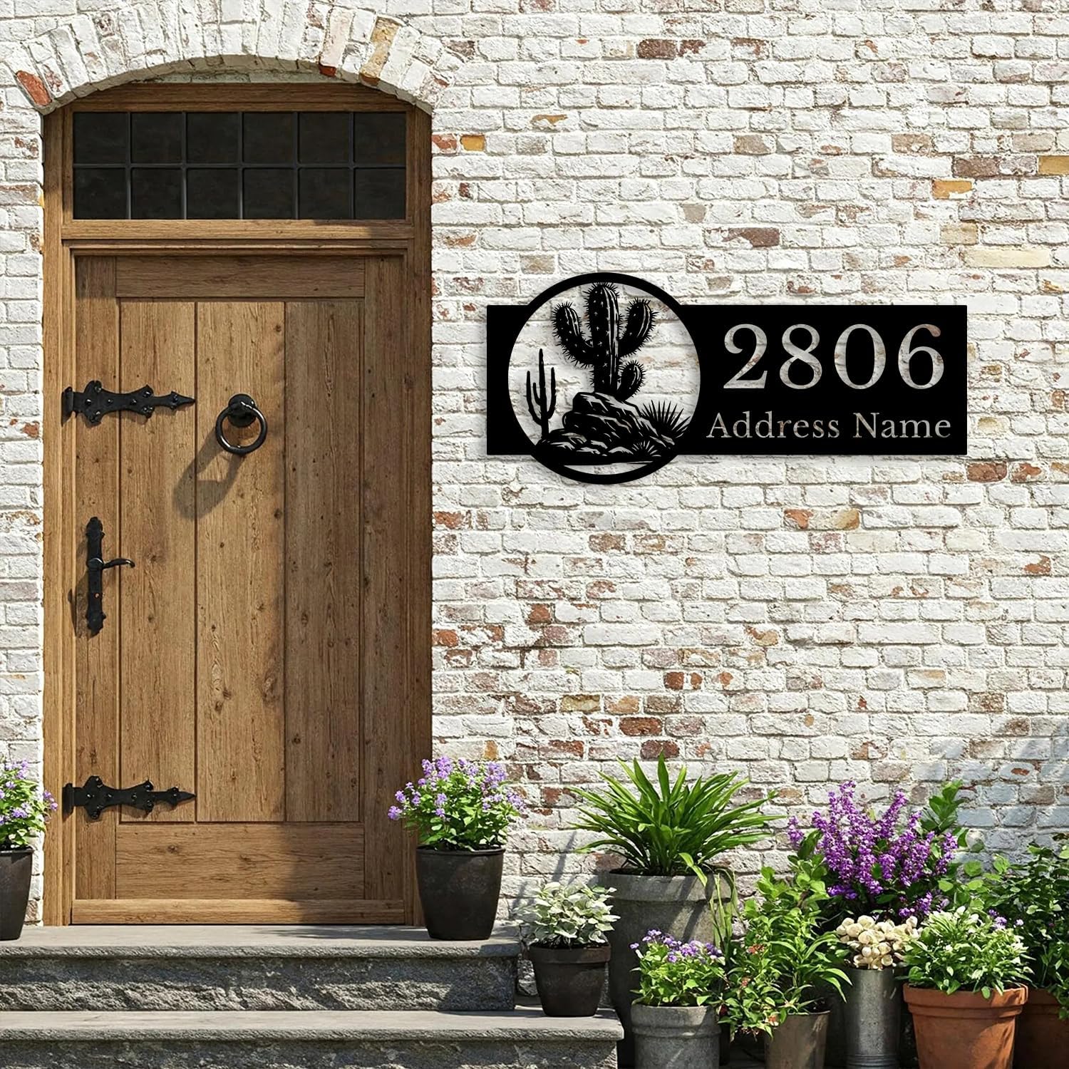 Custom Cactus Metal Address Sign,Personalized Desert Metal Address Plaque,Southwestern Wall Art,Outdoor Yard House Number Sign (Style-A)