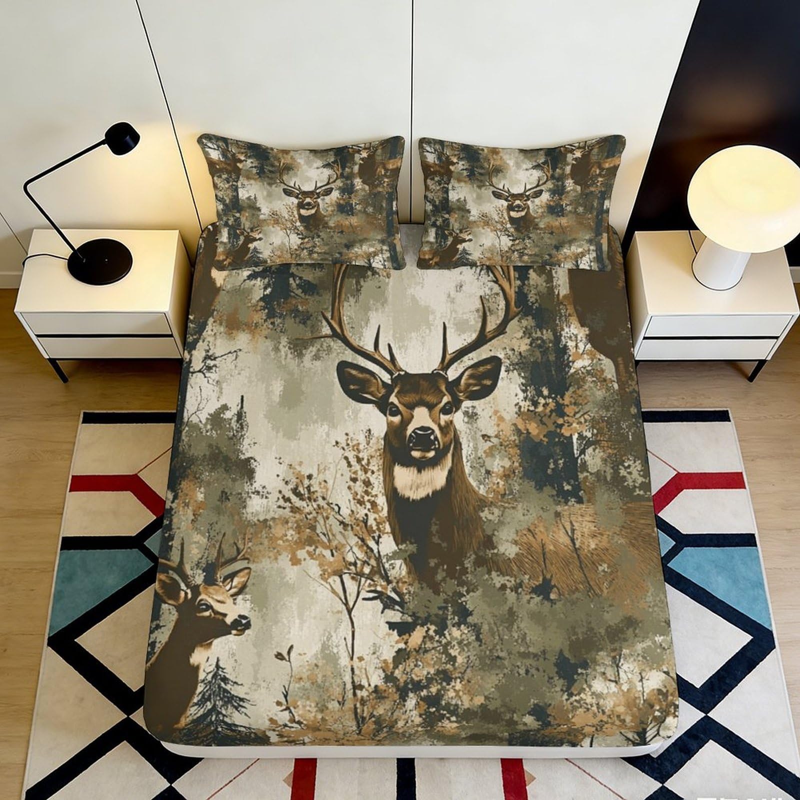 Pnayamiorkfel Style-6 3D Printed Forest Deer Fitted Sheet Microfiber Woodland Elk Bed Cover For Bedroom Guest Room Decor Dustproof Easy Care 90X200x25cm