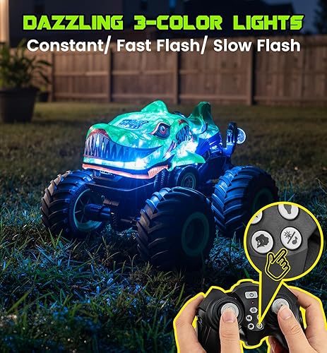 Miniatura 5 de Camión monstruo de juguete 120 para niños, auto de control remoto todo terreno de 2.4 GHz con luz y música, autos RC con giros de 360 y maniobras de