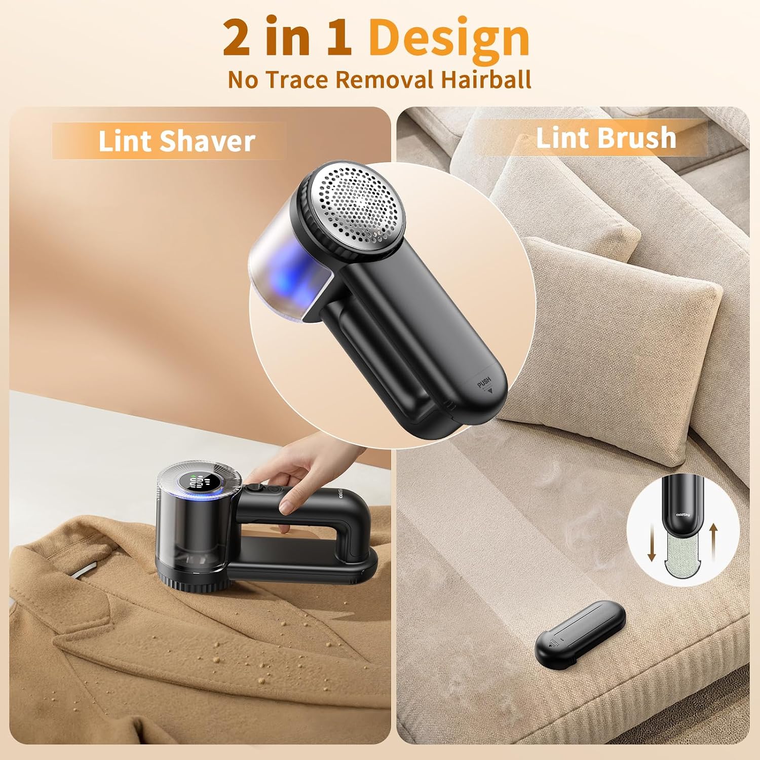 coldSky Large Fabric Shaver, 2-in-1 Electric Fabric Shaver & Lint Remover | 3-Speed Modes, LED Digital Display, Rechargeable, Sweater Defuzzer for Clothes, Furniture, Couch