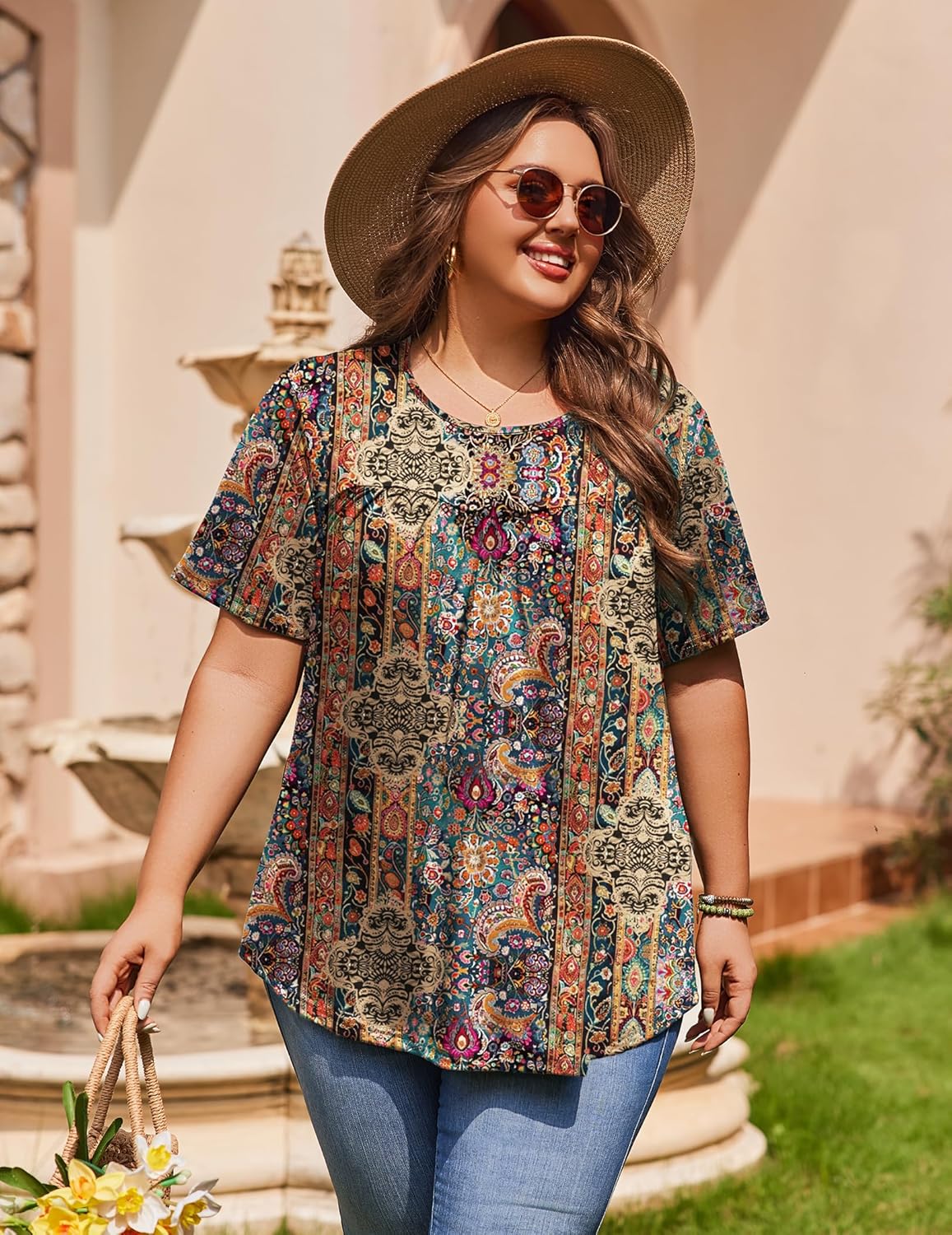 IN'VOLAND Womens Plus Size Tops Short Sleeve Tunic Crew Neck Shirts Summer Casual Loose Blouse 1X-5X - Image 3