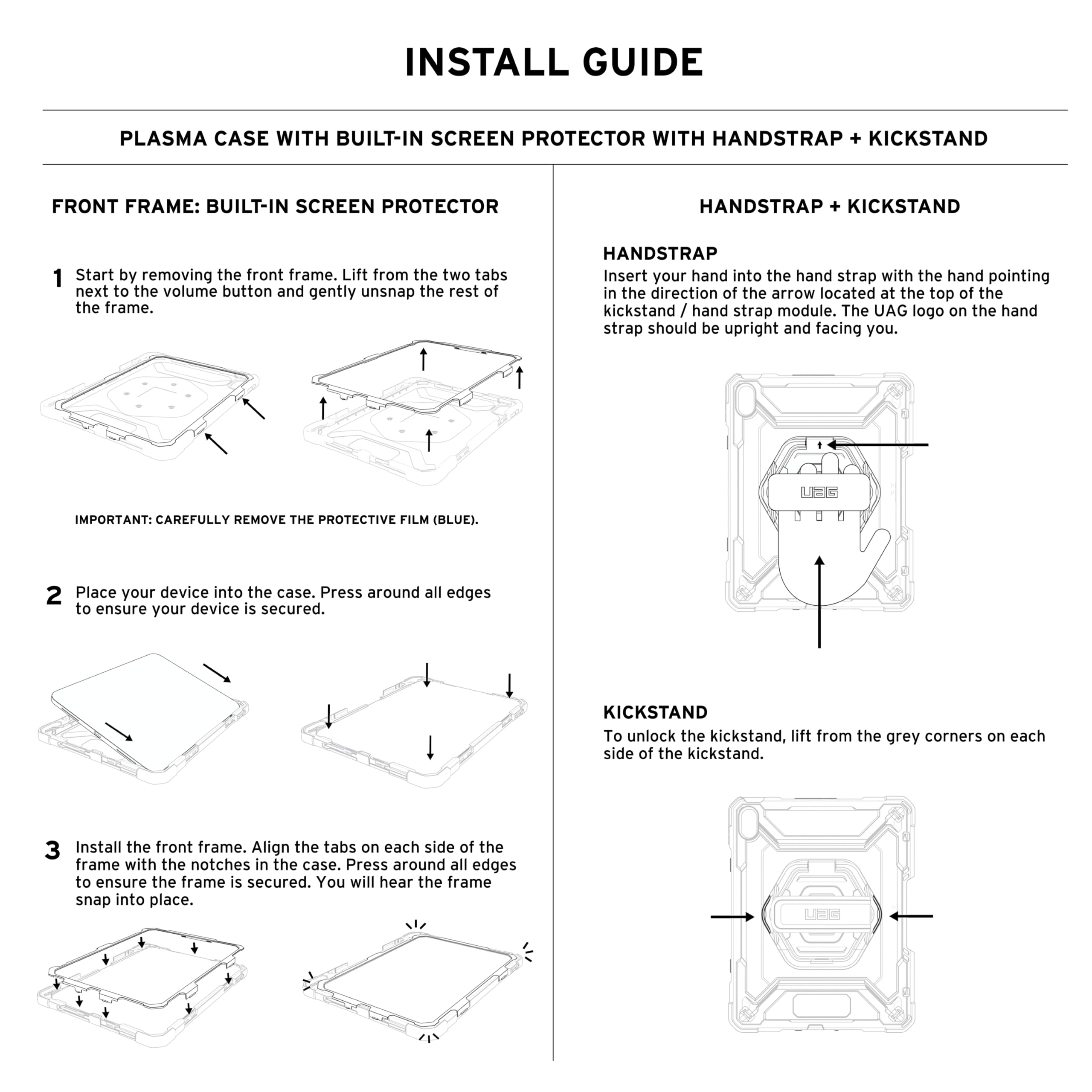 URBAN ARMOR GEAR Custodia iPad 10.9 | Perfetta aderenza | Cinturino da polso girevole a 360° | Supporto pieghevole | Pellicola salvaschermo inclusa