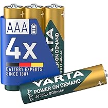 Varta 56703 Batteria Ricaricabile AAA Ministilo, 800 mAh, Confezione da 4 Pezzi, Pre-Caricate, Pronte all’Uso, Verde, Argento
