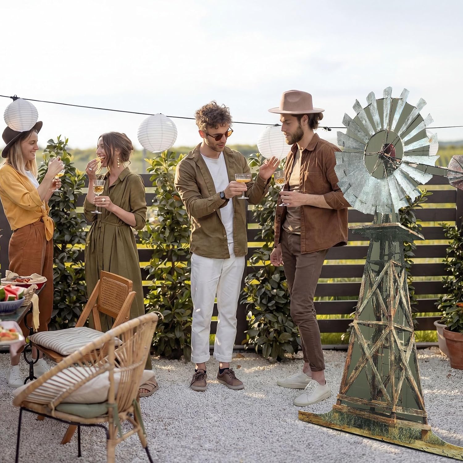 Geelin 6 ft Windmill Cardboard Stand-up Cutout Life-Size Rustic Farm Theme Party Decoration Windmill Backdrop Photo Props Stand up Cardboard for Outdoor Barn Party Yard Supply