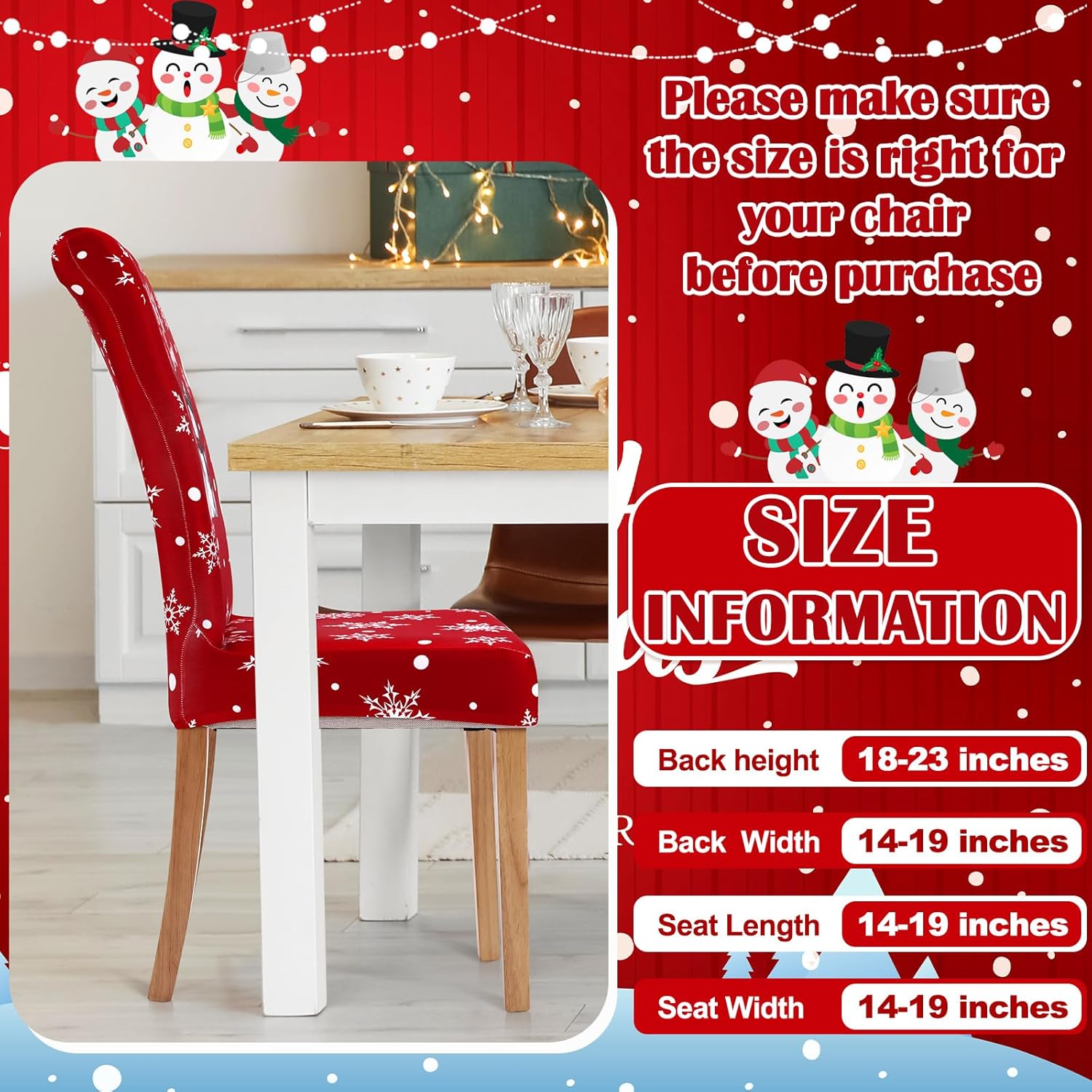 Moukeren 6 Pcs Christmas Dining Chair Covers Snowman Stretch Chair Protector Slipcovers Let It Snow Removable Washable Seat Protector for Xmas Holiday Party Dining Chair Christmas Decor (Red)