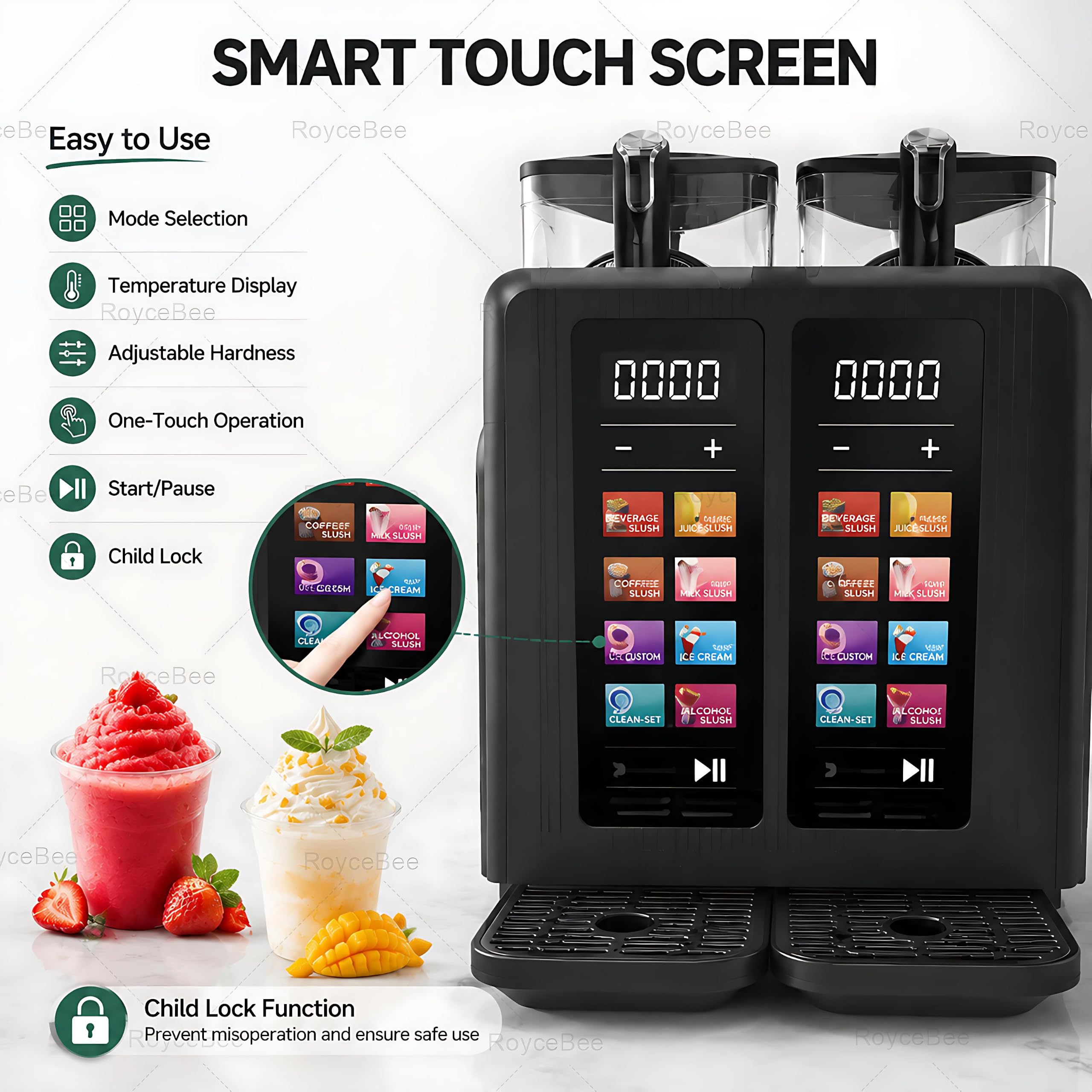 Máquina para Granizados Profesional y Doméstica, Máquina de Granizado con Capacidad 4L, 7 Modos Automáticos, Función de Limpieza Automática, Para Preparar Helados Suaves, Slush, Batidos Black