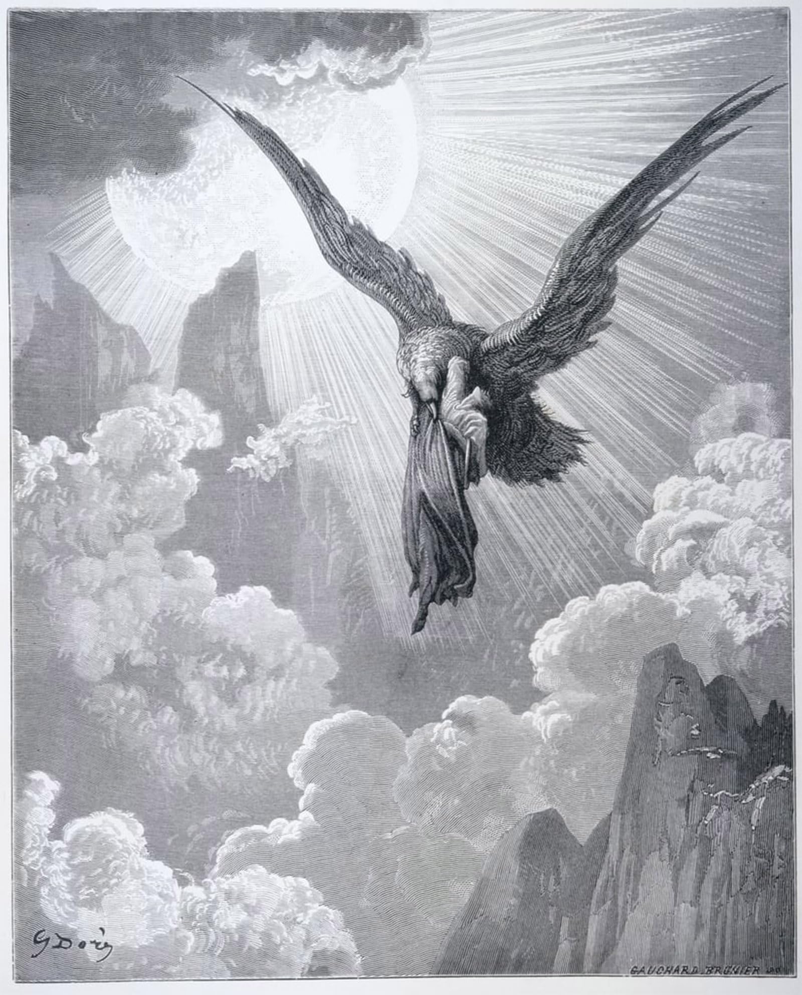 SERENDIPITP Retro Picture Poster Wall Art Pictures Painting Dante and the Eagle by Gustave Dore Wall Art Canvas Print for Wall Decor 60x90cm