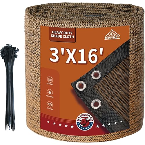 3x16Ft Garden Privacy Fence Screen, 180GSM Heavy Duty 90% Blockage Windbreak Mesh Tarp with Reinforced Edges & Anti-Rust Grommets, Includes Zip Ties for Garden, Yard, Backyard, Outdoor, Mocha