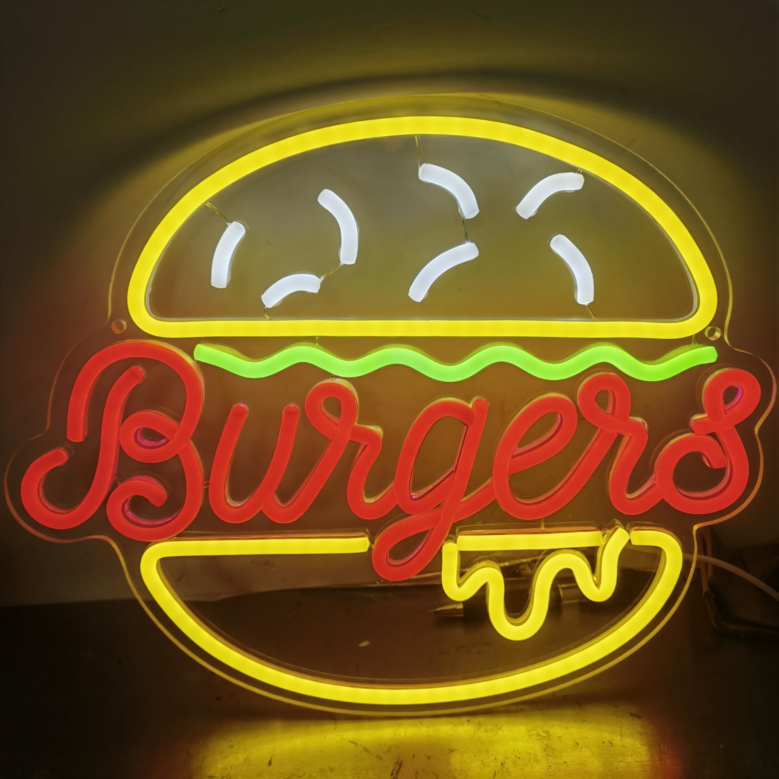 Burger Neon Signo Personalizado LED Regulable Hamburger Neon Light Up Signo Home Wall Decor Fast Food Coffee Shop Restaurante Bar Decoración