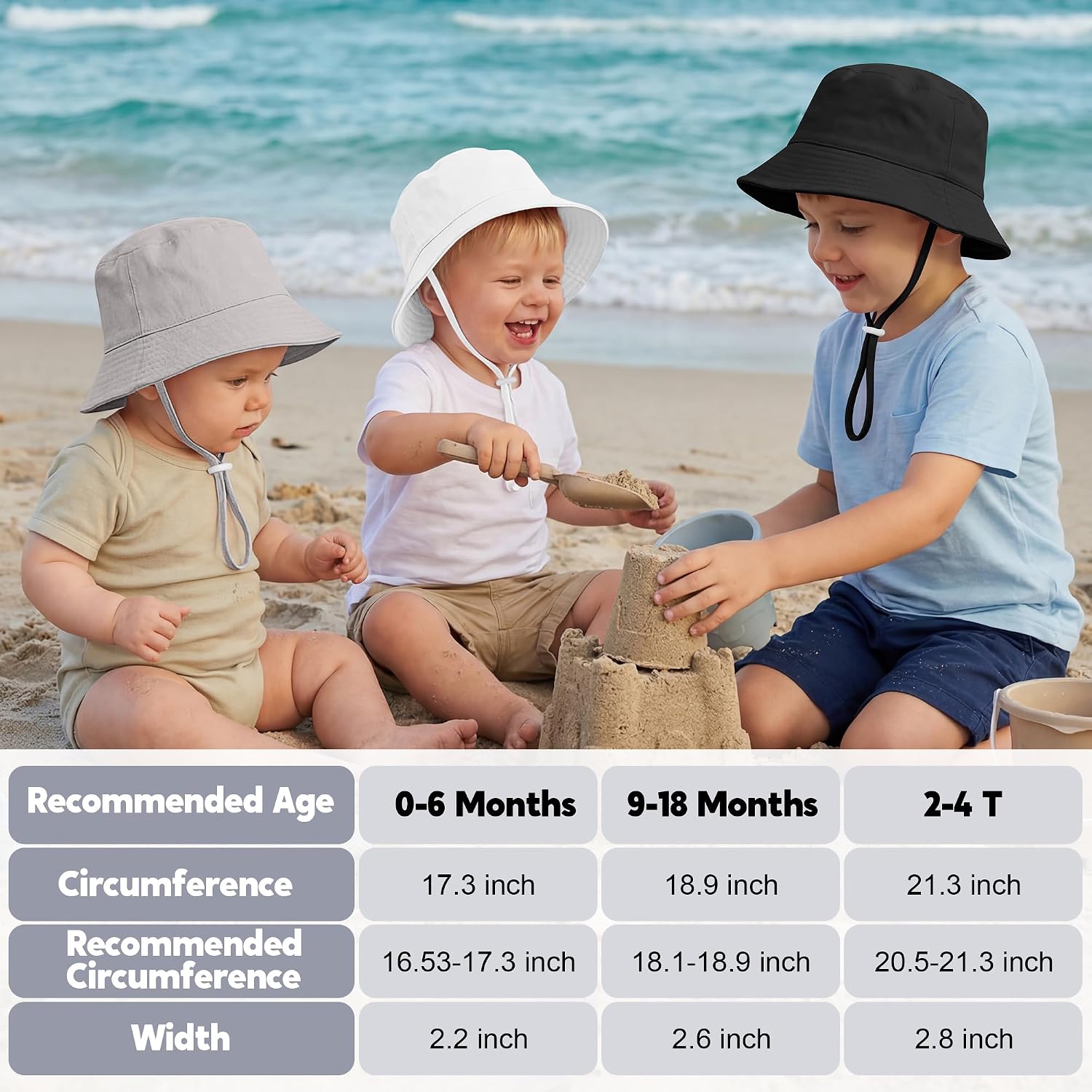 Cooraby 4 Pack Baby Sun Hat Breathable Bucket Hat Toddler Sun Protective Adjustable Hats with Wide Brim for Baby Girl Boy image 4