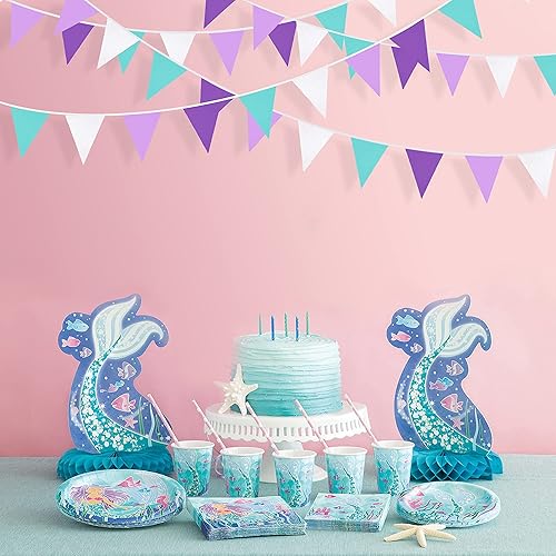 Miniatura 8 de Guirnalda de banderines de tela con banderines de tela con diseño de sirena, color morado, azul aguamarina y blanco, para cumpleaños, boda,