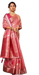 Sumaira Tex Women's Pure Tissue Silk Saree With Woven Zari Banarasi Silk Saree Border With Unstiched Blouse Piece