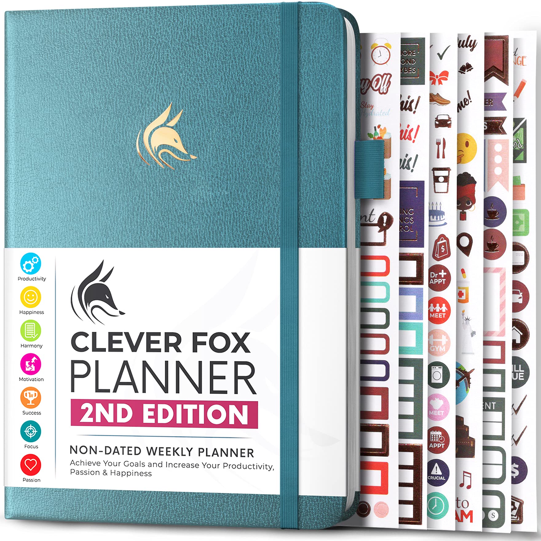 Clever Fox Planner 2A Edizione – Agenda Settimanale E Mensile Colorata, Per La Gestione Del Tempo E La Produttività, Senza Data, Formato A5 (Acquamarina)-image