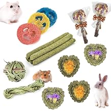 Rabbit Chew Toys for Teeth, 16PCS Natural Timothy Hay Chew Toy, Improve Dental Health for Bunny/Chinchilla/Guinea Pig/Hamsters/Holland Lop, Small Rodent Pet Molar Teeth Treats Toys
