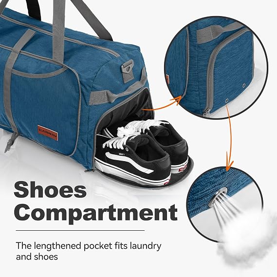 Canway 40L Foldable Duffle Bag for Travel Men & Women Carry On 22x14x9 Airline Approved, Small Luggage Overnight Bag with Shoe Compartment, Water-Resistant Gym & Sports Bag