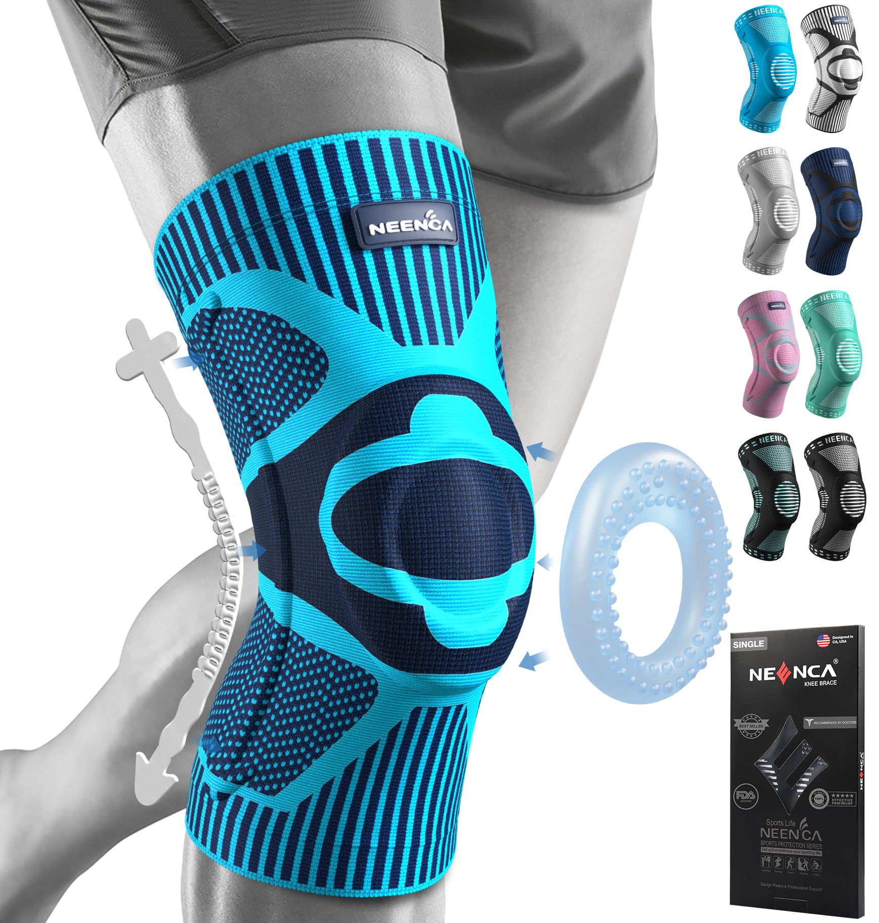 NEENCA Knee Brace for Knee Pain Relief, Medical Knee Support with Patella Pad & Side Stabilizers for Women & Men, Compression Knee Sleeve for Meniscus