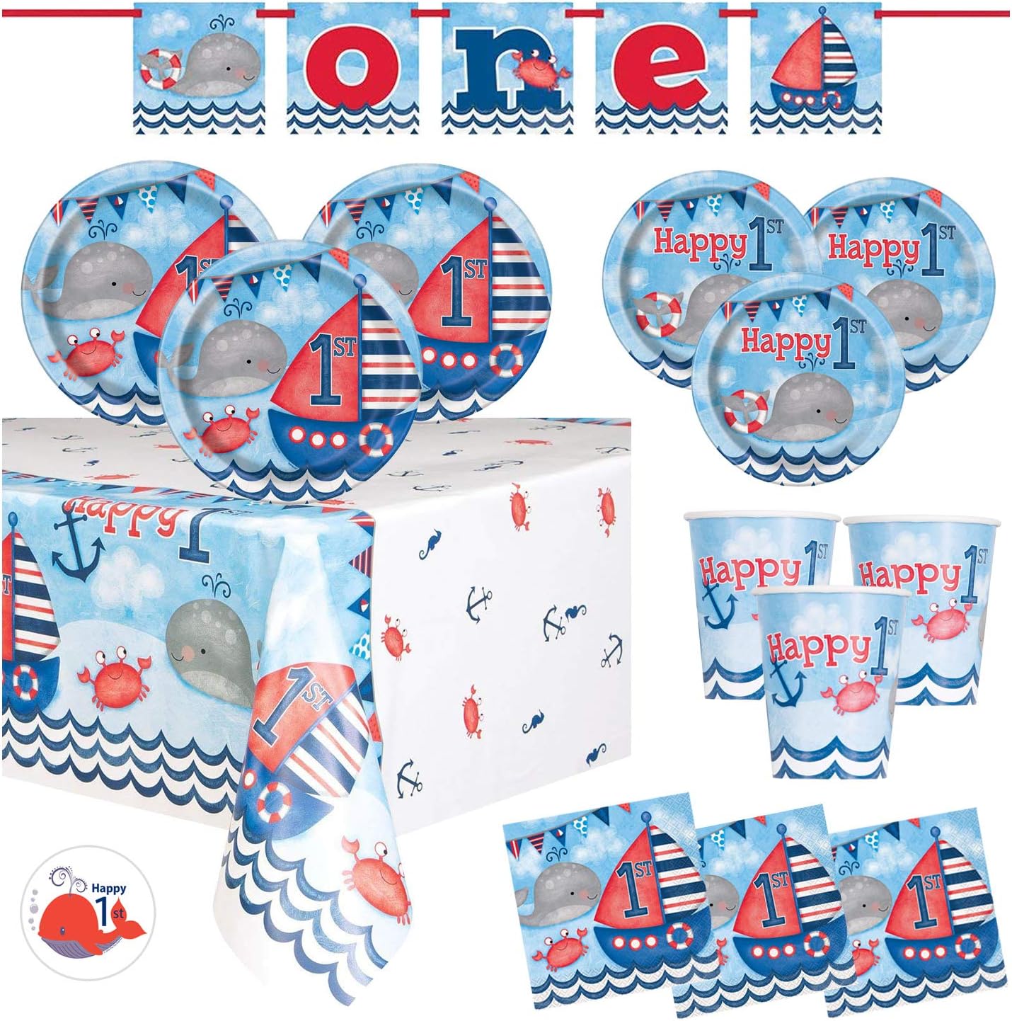 BAIGONGTAN Dseeky 186 PCS Birthday Party Supplies or Kids Decorations Banner, Tableware, Plates, Cups, Knives and Forks, Napkins, Hats, Latex Balloons, Cake Toppers for Party Favors
