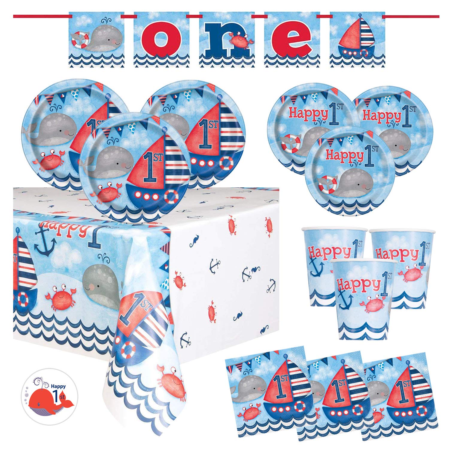 BAIGONGTAN Dseeky 186 PCS Birthday Party Supplies or Kids Decorations Banner, Tableware, Plates, Cups, Knives and Forks, Napkins, Hats, Latex Balloons, Cake Toppers for Party Favors