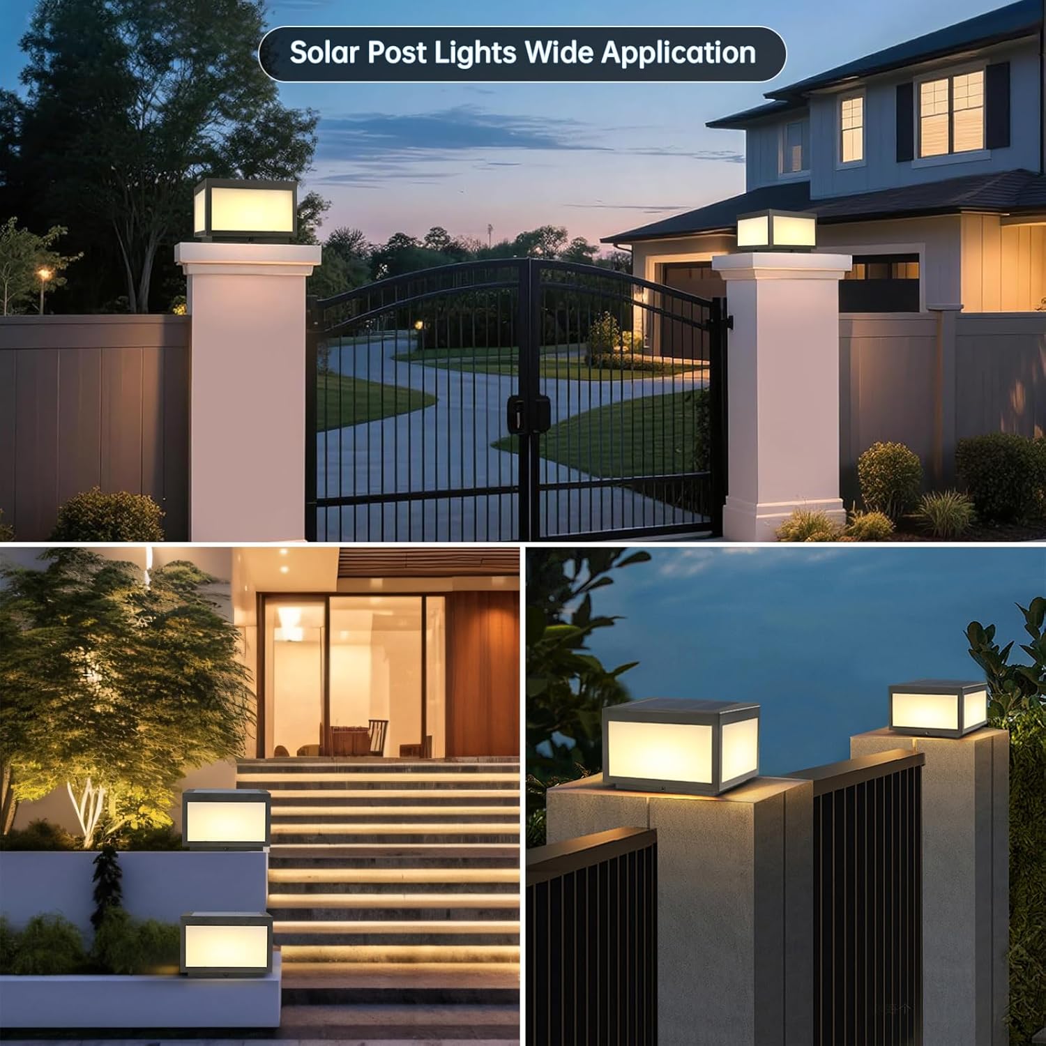 Solar Post Lights Outdoor Pillar Light,Solar Cap Column Lighting LED Square Deck Cap Lamp for Flat Surface Patio Garden Decoration, Stainless Steel Lamp Post Dusk to Dawn with IP65 Waterproof（10"x10"）