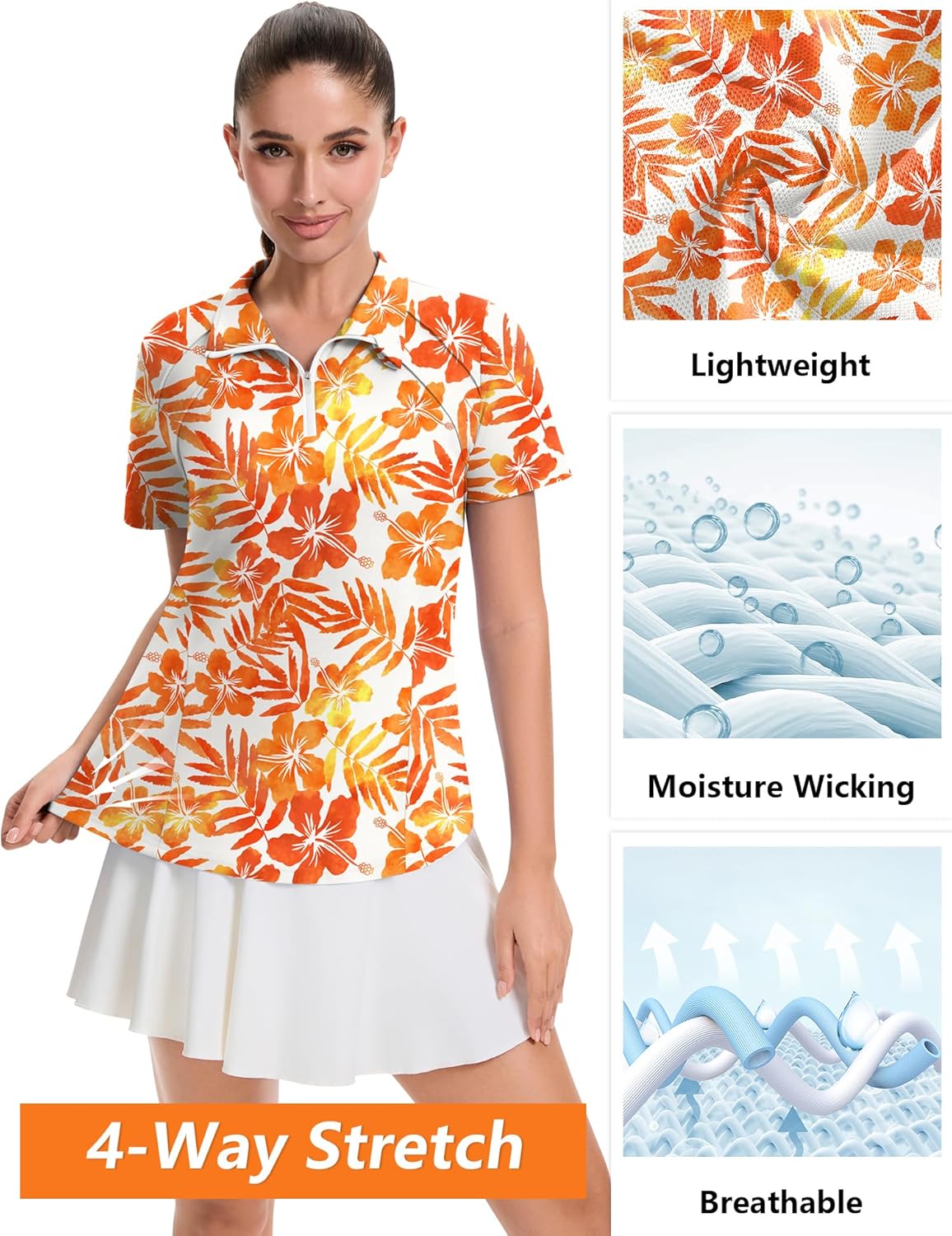 LOMON Womens Golf Polo Shirts Summer Short Sleeve 1/4 Zip Tops Moisture Wicking Casual Tennis Activewear with Pockets - Image 5