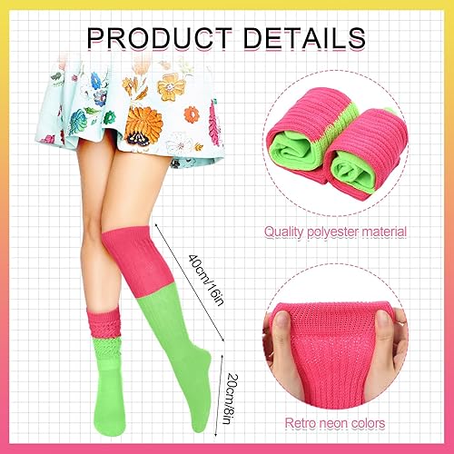 Miniatura 3 de Hicarer Accesorios de disfraz de los años 80 para mujeres y niñas, cangurera retro neón, calcetines largos para fiestas de los años 80 y 90