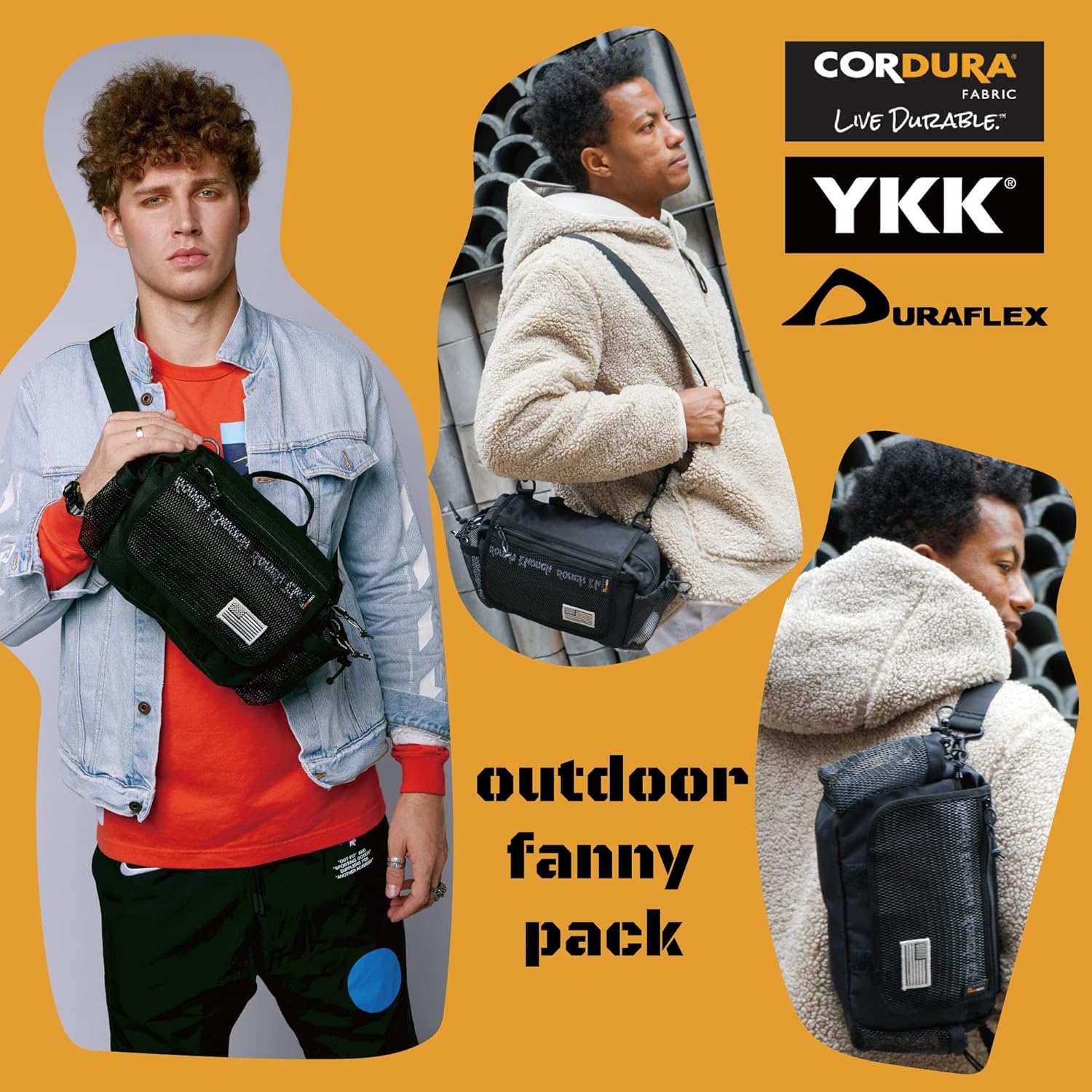 Rough Enough Mens Fanny Pack Crossbody Shoulder Waist Bag for Men 3 in 1 Way Outdoor Travel Fishing Hiking Camping Black Cordura