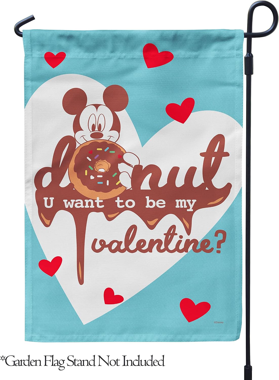 Flagology, Disney Donut Valentine Mickey – Garden Flag 12" x 18", Exclusive Fabric, Officially Licensed Disney, Valentines Day