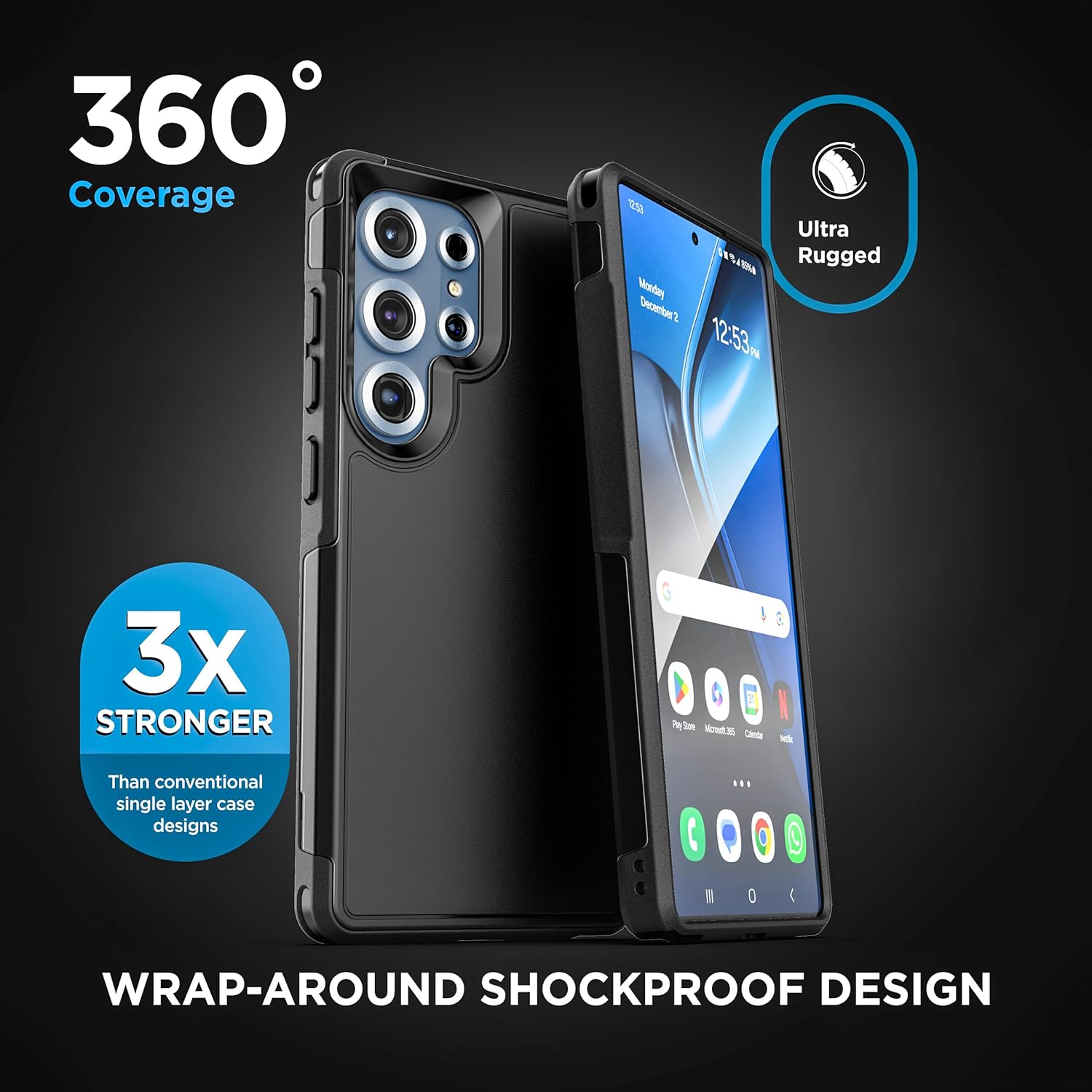 Encased Rugged Belt Case for Samsung Galaxy S25 Ultra, Protective [Heavy Duty] Dual-Layer Shockproof Cover with Rotating Belt Clip Holster (Compatible with MagSafe), Black (S25 Ultra) - Image 5