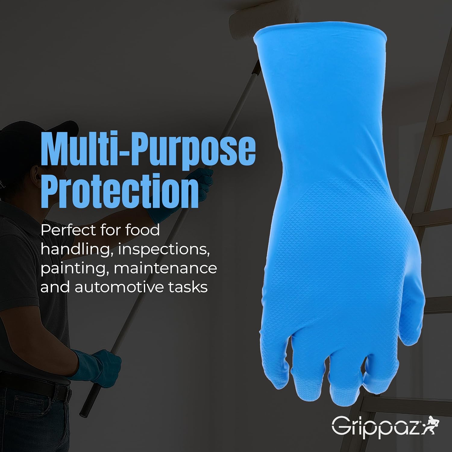 PIP Grippaz Food Plus 8 Mil Nitrile 12" Disposable Gloves 48-Pack, Fish Scale Grip, Enhanced Fatty Food Handling, Blue, 3X-Large (67-308/XXXL) - Image 7