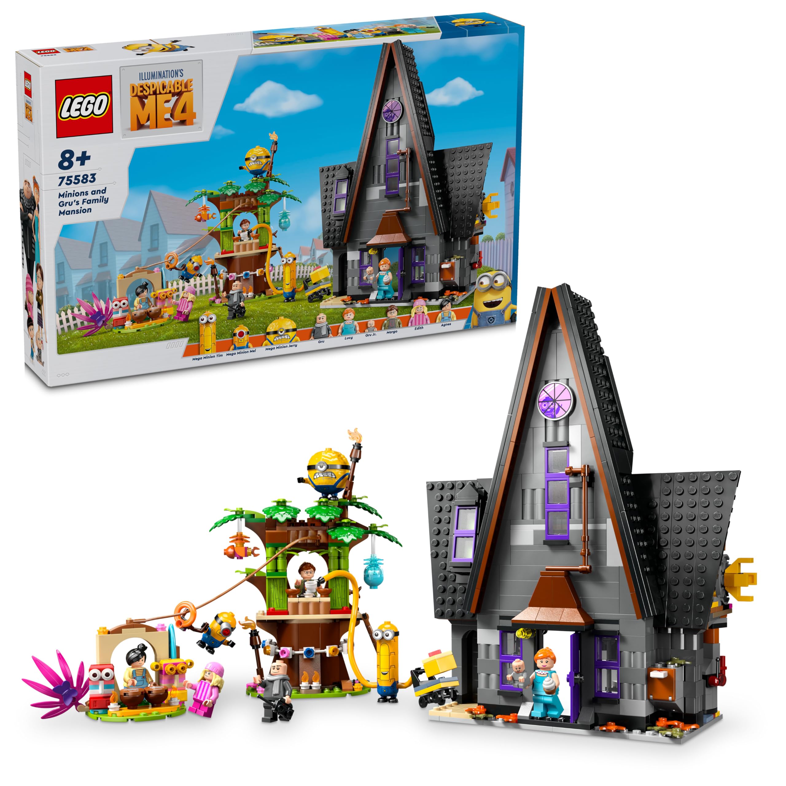 LEGO Cattivissimo Me I Minions e la Villa della Famiglia di Gru, Set dal Film della Illumination con Casa Giocattolo e Casetta sull'Albero da Costruire, Giochi per Bambini e Bambine da 8 Anni 75583