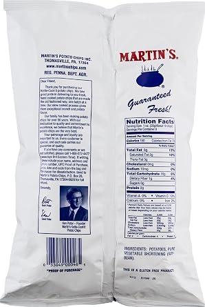 Martin's Kettle-Cook'd No Salt Added Potato Chips 8 Ounces (4 Bags)