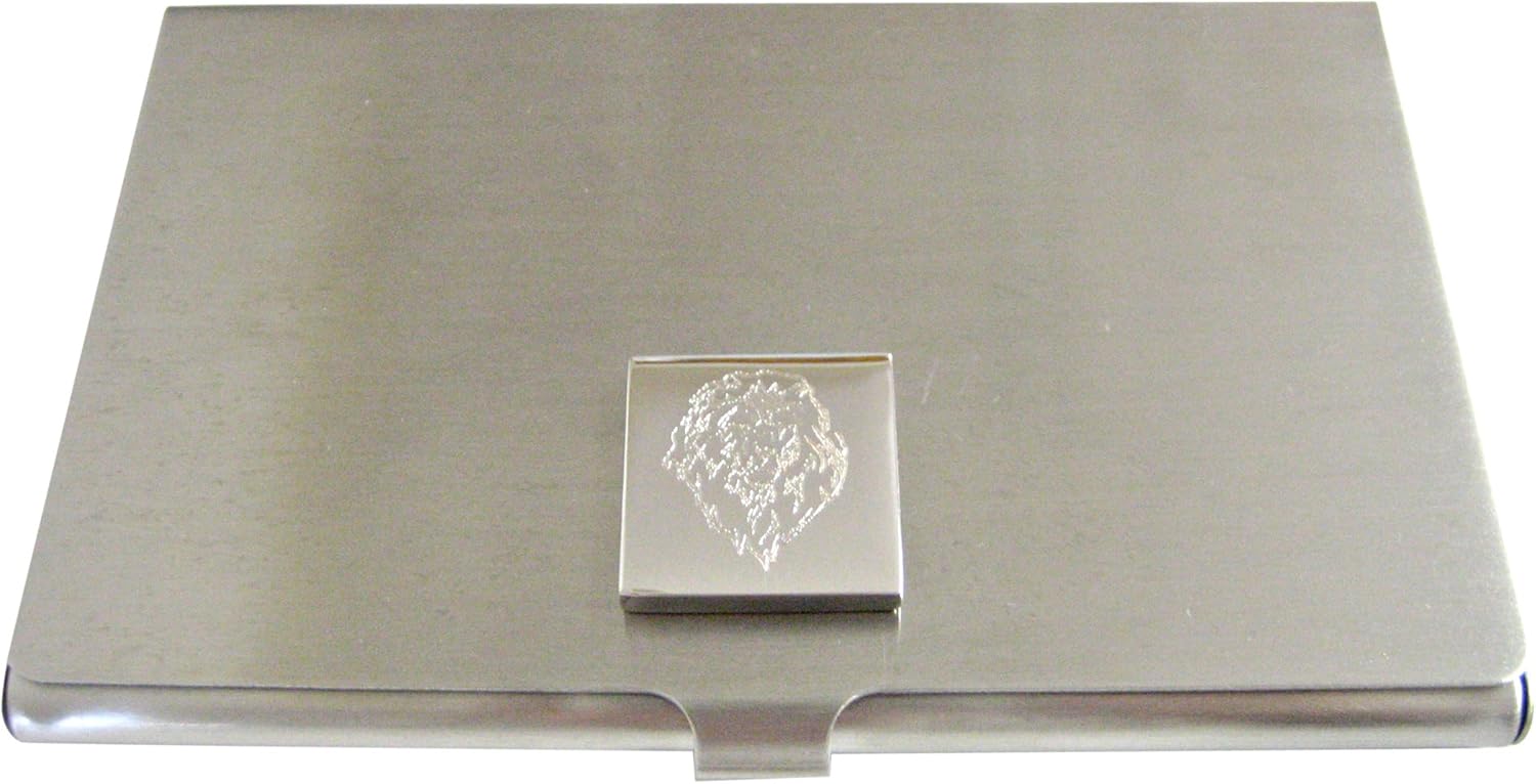 Silver Toned Etched Lion Head Business Card Holder