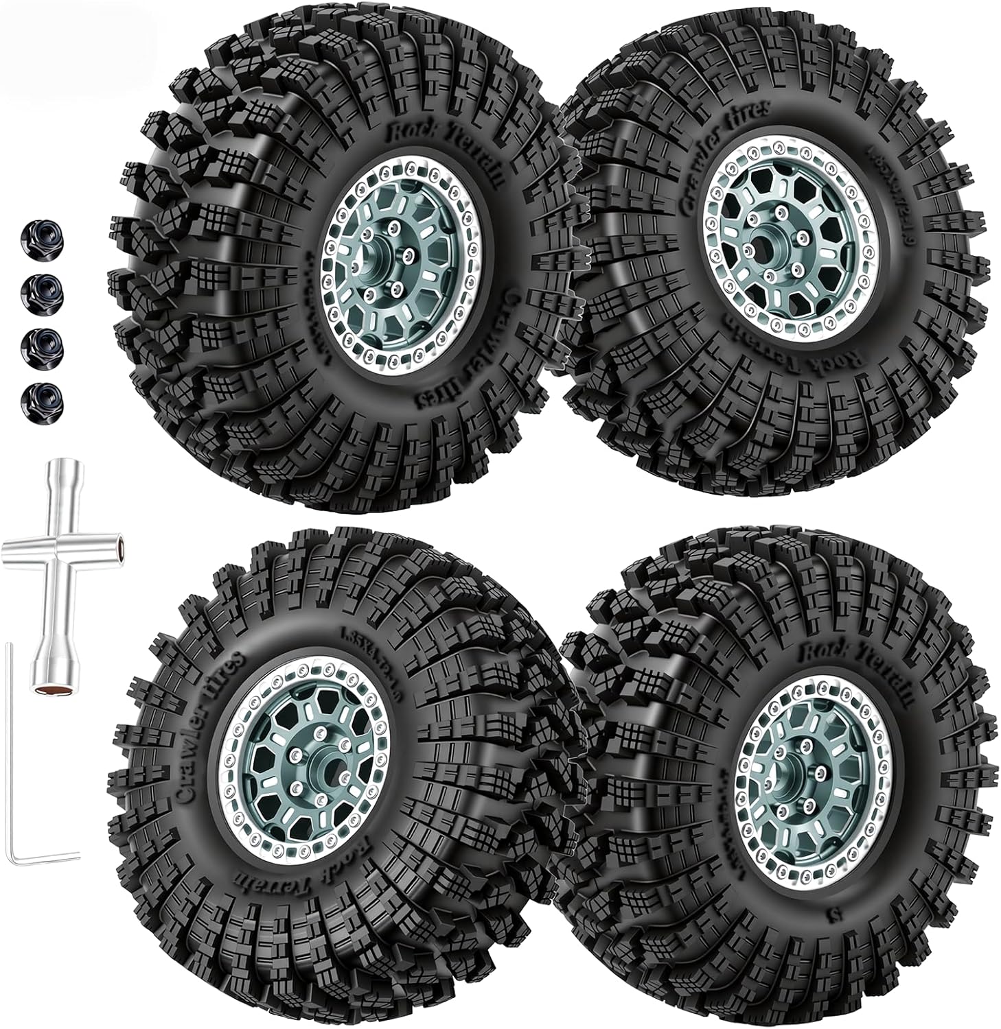 4PCS 1.9Inch Beadlock Honeycomb Rims and Voodoo Tire Set for 1/10 TRX4 TRX6 SCX10 RC Crawler Car (Blue)