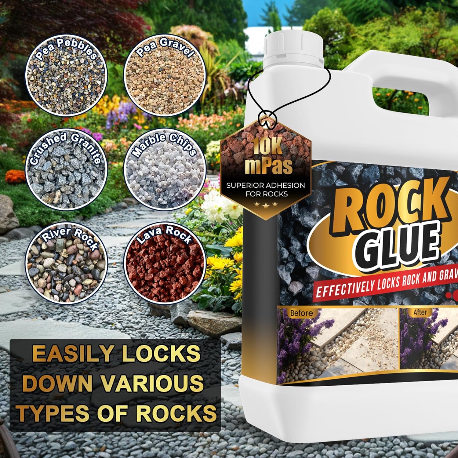 Rock Glue for Landscaping - 2 Gallon Strong Adhesion Mulch Glue, Ground Coverage & Pet Safe Gravel Stone Adhesive, Fast-Drying & Weather-Resistant Mulch Glue for Walkways, Yards, Patios, Wood