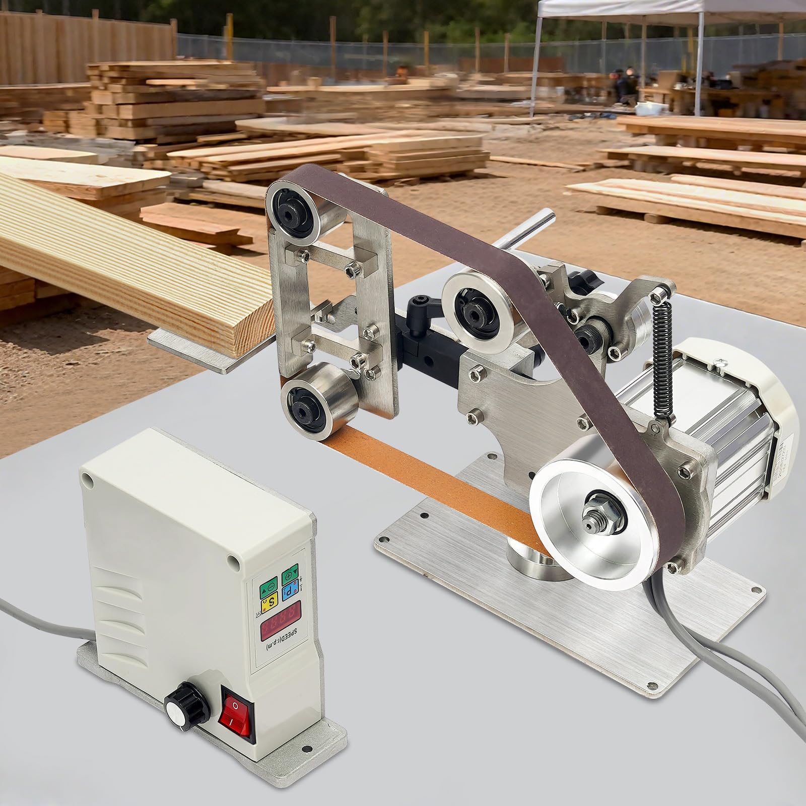 Smerigliatrice a nastro, 220 V, set di levigatrice a nastro, smerigliatrice a nastro, motore brushless, levigatrice con nastri abrasivi per legno, metallo, 0,55 kW.