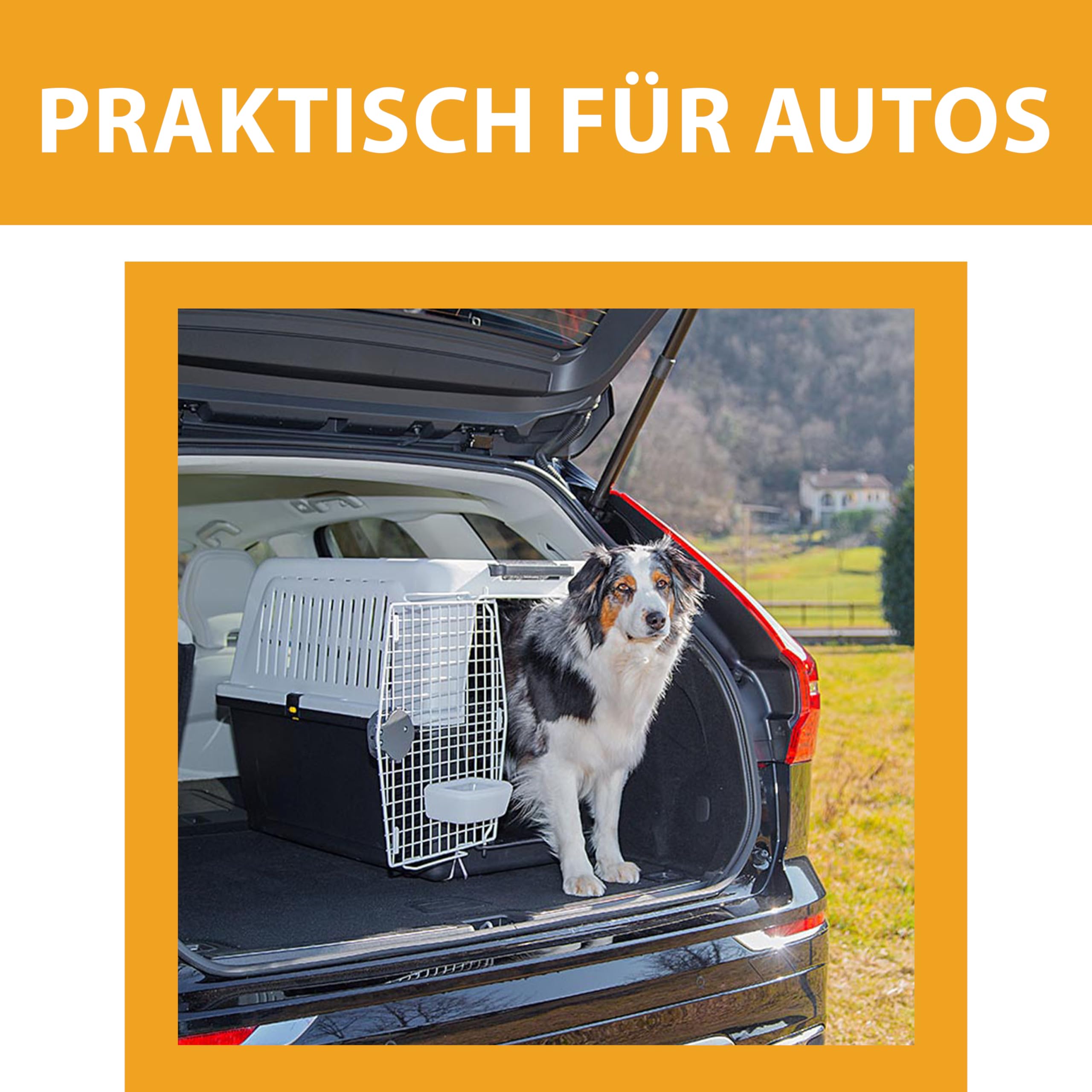 Ferplast Hundetransportbox Transportbox für mittelgroße Hunde Atlas 60, Reisebox für Hunde, Sicherheitsverriegelung, Lüftungsgitter, 61 x 91 x h 68 cm Grau