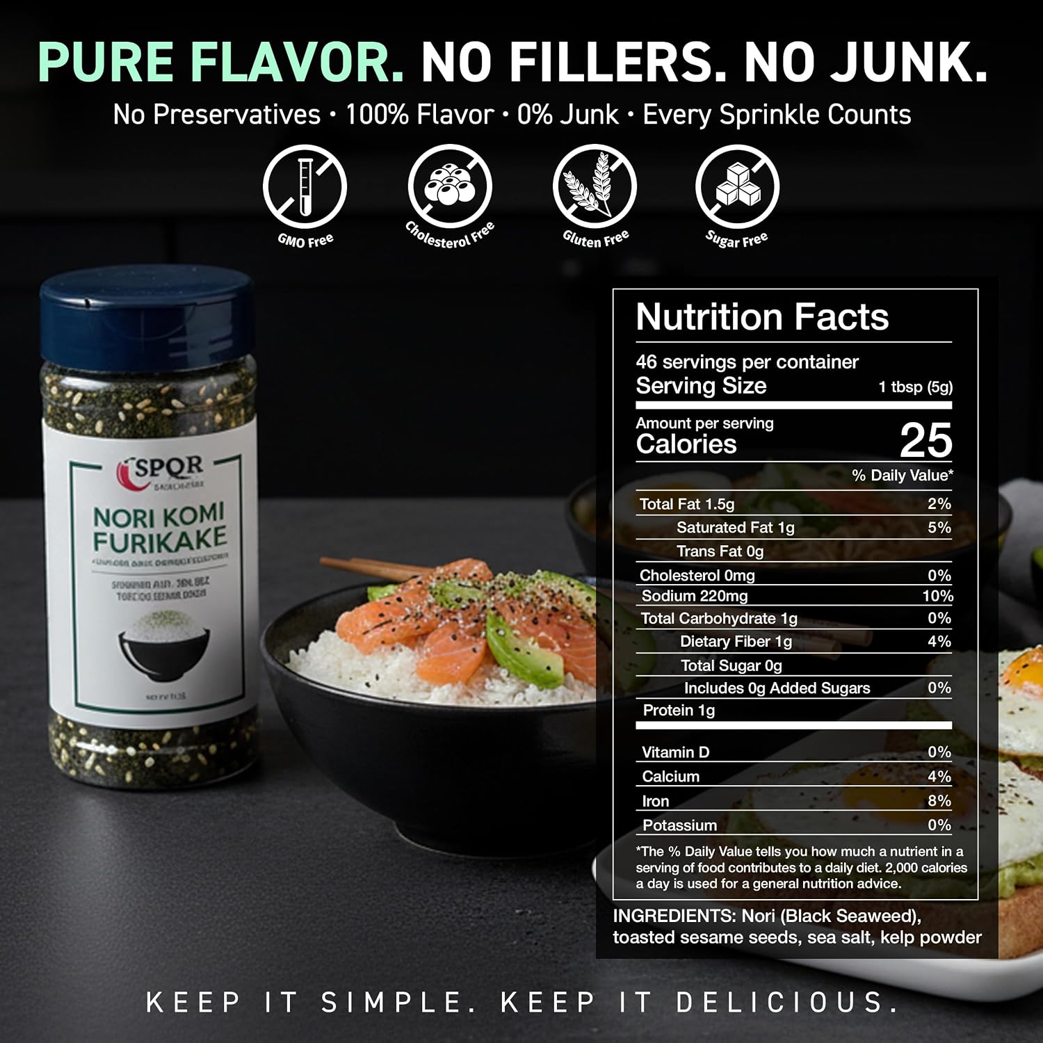 Nori Komi Furikake Multi-Purpose Rice Seasoning XL 8 oz. Jar Sugar Free by SPQR Seasonings (Pack of 3) image 2