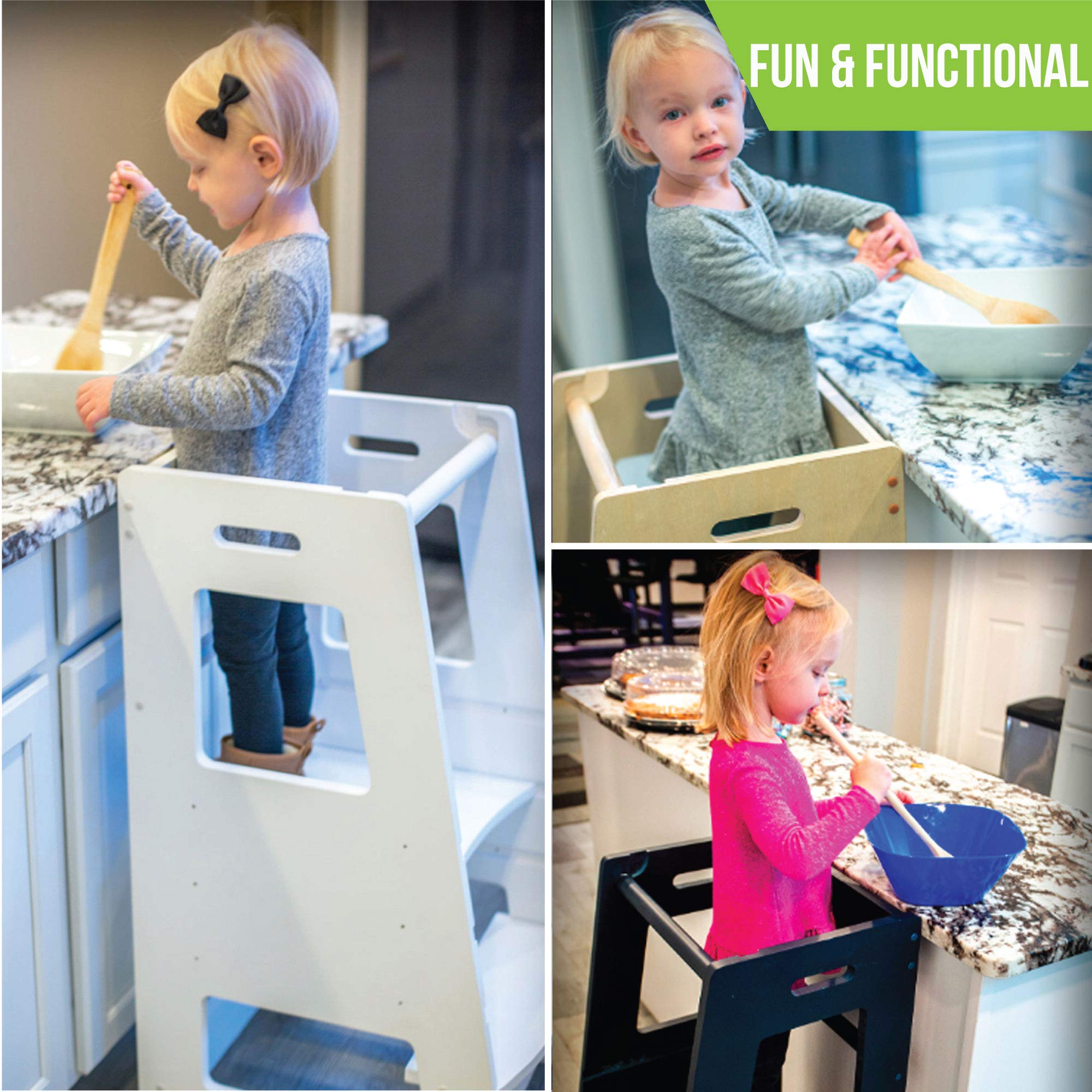 KidzWerks Kids Step Stool Toddler Kitchen Tower Wooden Adjustable Child