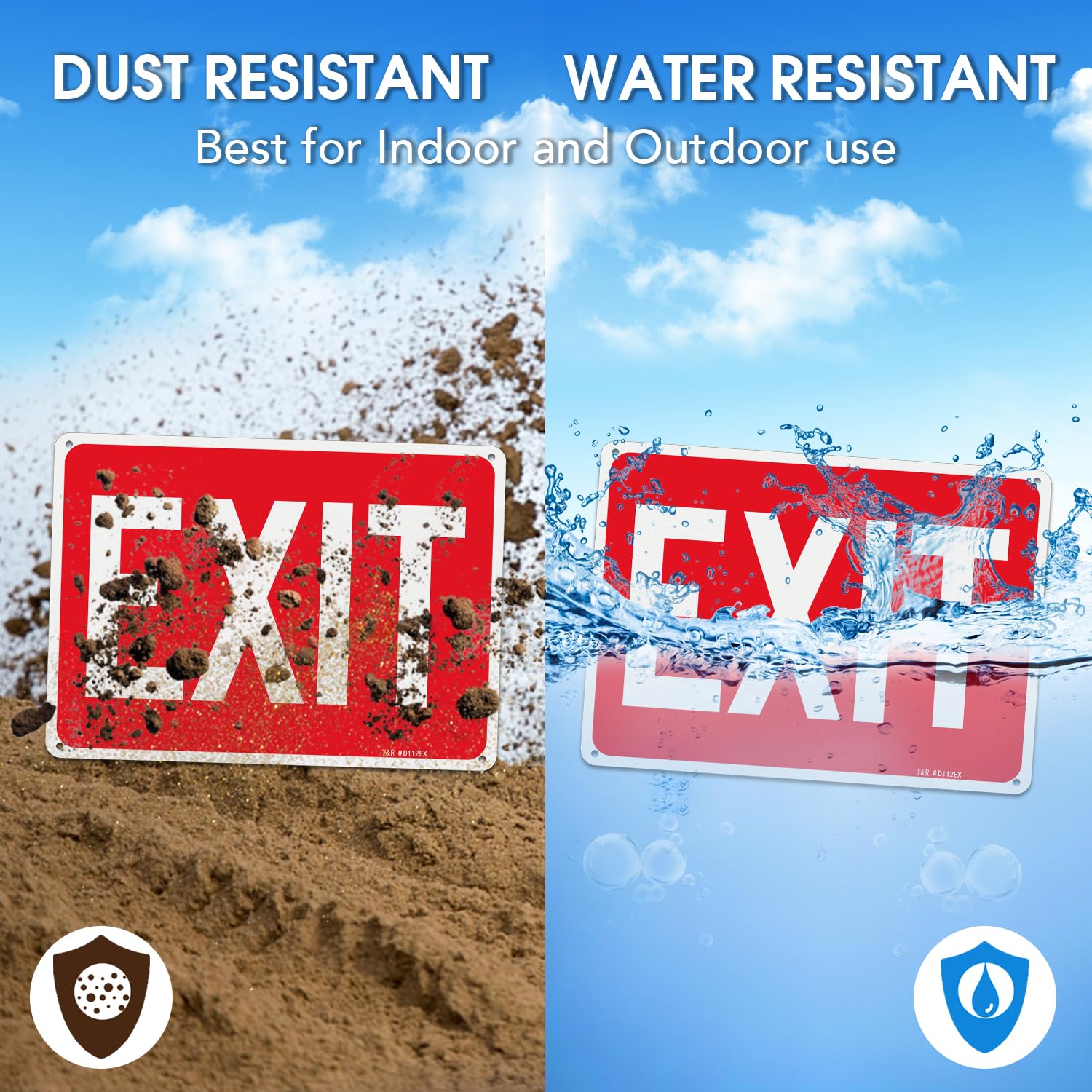 T&R Exit Sign - 2 Pack - 10 x 7 Inches Rust Free .040 Aluminum Reflective - UV Protected, Waterproof, Weatherproof and Fade Resistant - 4 Pre-drilled Holes — Amazon image 4