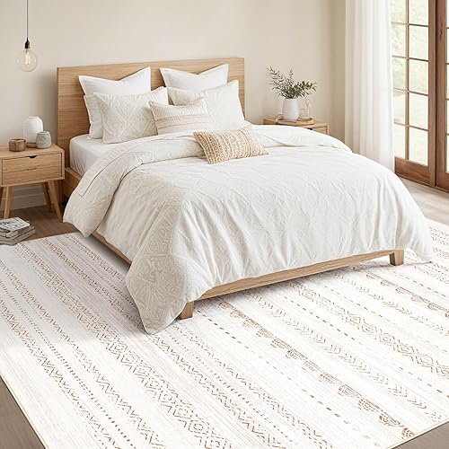 Miniatura 5 de Alfombra de área para sala de estar 6 x 9 pies, grande, suave, lavable a máquina, estilo bohemio, marroquí, casa de campo, neutro, resistente a las