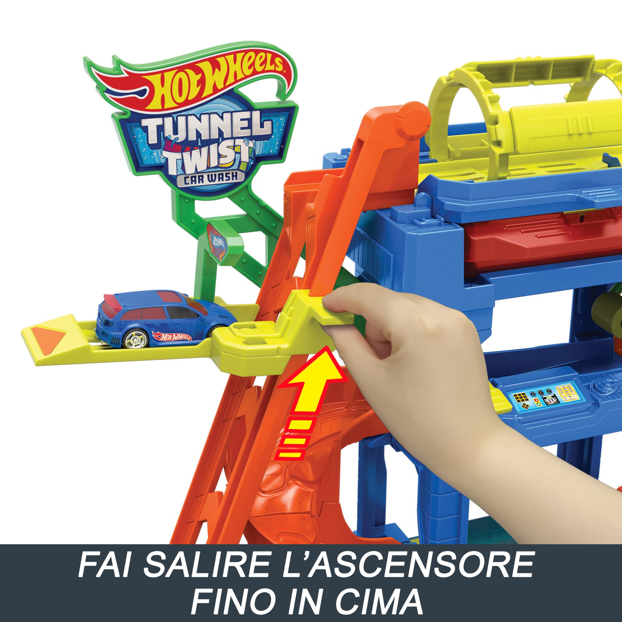 Hot Wheels 'Let's Race' Netflix - Autolavaggio con Tunnel, playset con pista e tunnel che spruzza acqua, include 1 veicolo in scala 1:64 cambia-colore in acqua calda e fredda, 3+ anni, HTN80