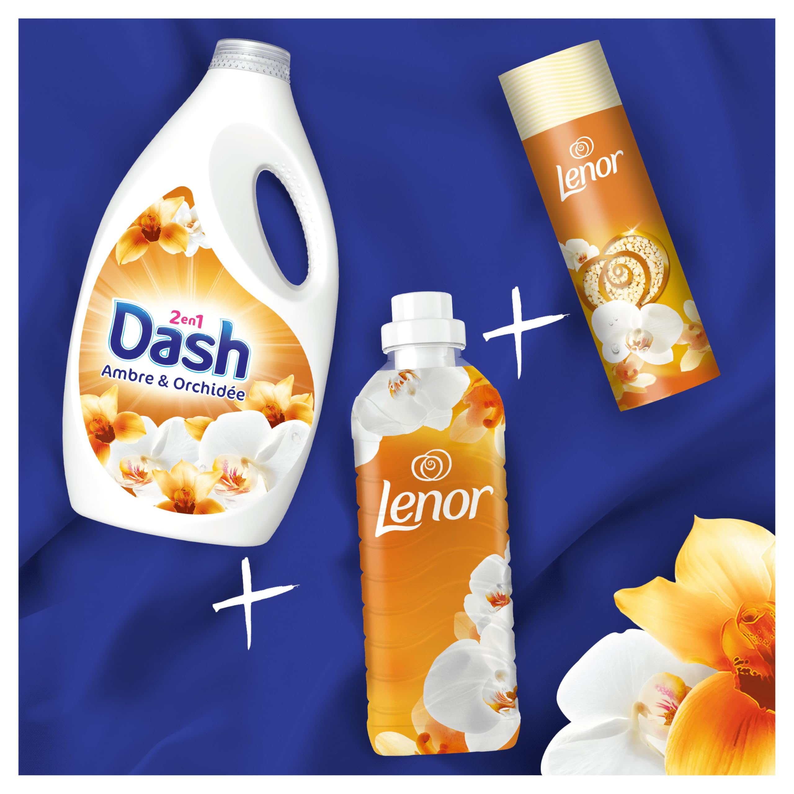Dash 2en1 Lessive Liquide, 160 Lavages (4 x 40 Lavages), Ambre & Orchidée, avec 3 SEMAINES DE FRAÎCHEUR* et Lenor, Fabriquée En France, Dash 2in1