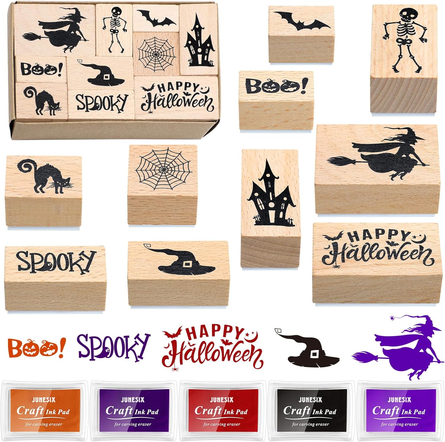 Woanger 15 Pcs Valentine's Day Wooden Rubber Stamps and Craft Ink Pads Card Stamps Pads Wooden Rubber Stamp for Scrapbooking DIY Paper Wood Fabric Valentine Holiday