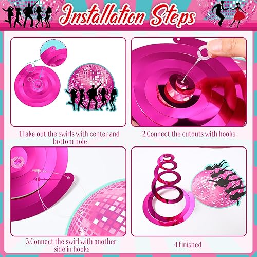 Miniatura 3 de Skyygemm 56 piezas de decoraciones colgantes de los años 50 con luces retro de rock and roll, remolinos colgantes de disco de música, recortes de